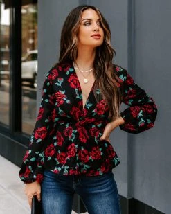 DEE-001 Storie Floral Twist Peplum Blouse - FINAL SALE
