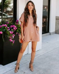 MABL-001 Splendor Spring Cotton Pocketed Romper - Dusty Mauve - FINAL SALE