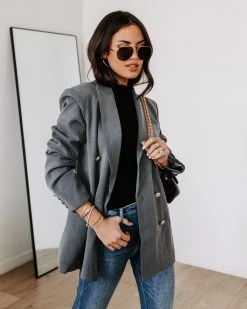 ENDL-001 Serious Business Pocketed Blazer - Charcoal - FINAL SALE