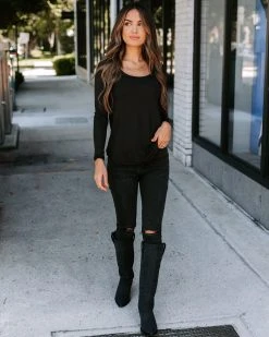 DEE-001 Elm Ribbed Long Sleeve Top - Black - FINAL SALE