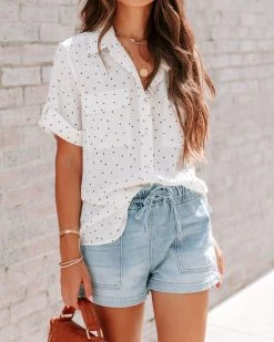 LOVE-003 Rocco Button Down Polka Dot Blouse - LAST CHANCE