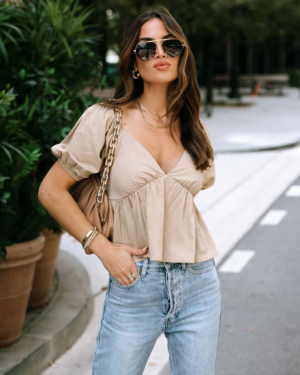 IDEM-001 Teagan Puff Sleeve Babydoll Top - Mocha - Image 6