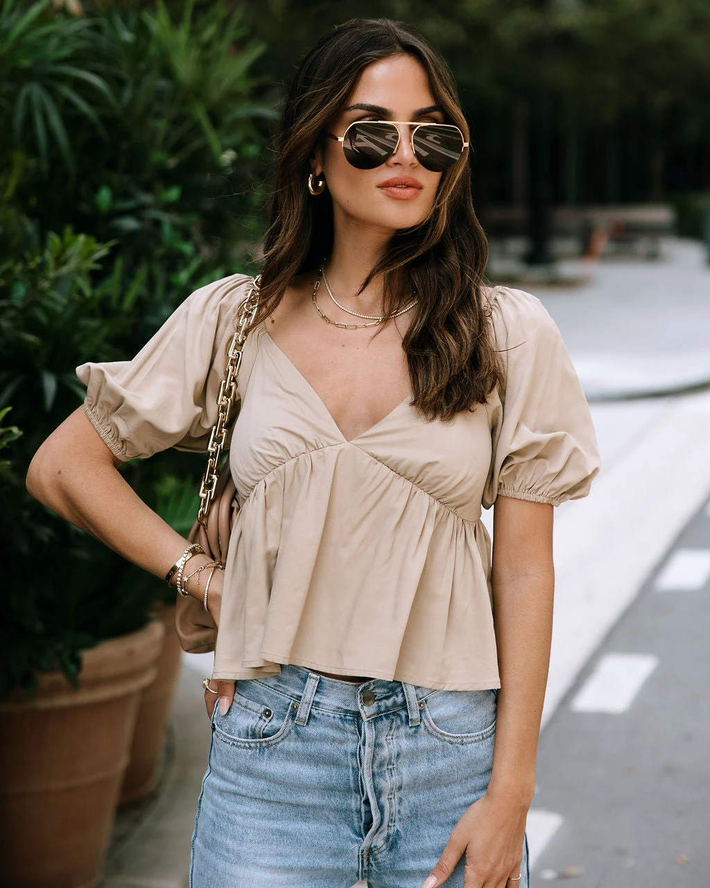 IDEM-001 Teagan Puff Sleeve Babydoll Top - Mocha - Image 7