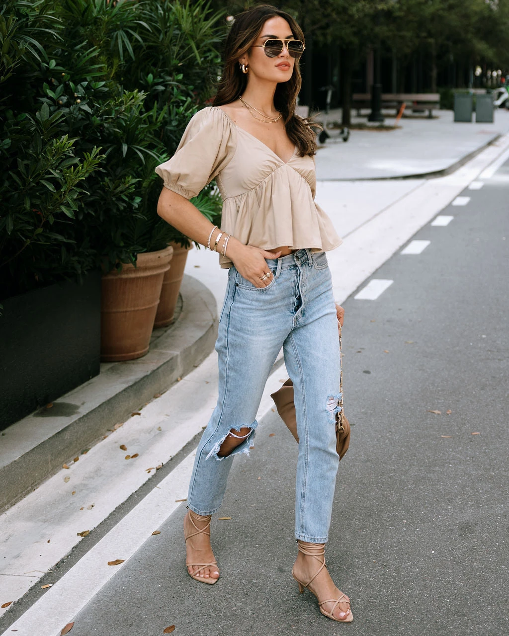 IDEM-001 Teagan Puff Sleeve Babydoll Top - Mocha - Image 5