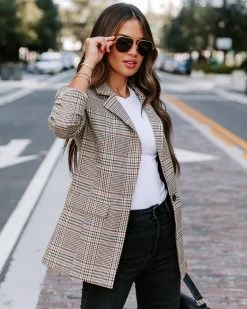 TEA-002 Central Park Strolls Plaid Pocketed Blazer - FINAL SALE