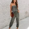 MUST-001 Reevy Strapless Pocketed Jumpsuit - Charcoal - FINAL SALE