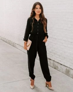 VELV-001 Dorothy Tencel Pocketed Jumpsuit - Black - FINAL SALE