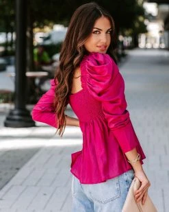 ENTR-001 Your Royal Flyness Sweetheart Puff Sleeve Top - Berry - FINAL SALE