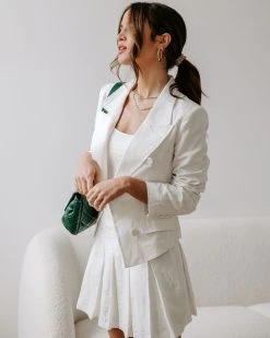 FATE-001 Peace Of Mind Pocketed Embossed Blazer - White - FINAL SALE