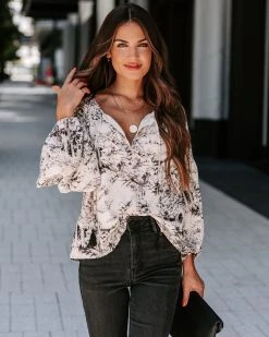 AAKA-001 French Countryside Dreaming Printed Tassel Tie Blouse - FINAL SALE