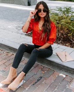 LUSH-001 Mable Cotton Puff Sleeve Top - Cinnamon - FINAL SALE