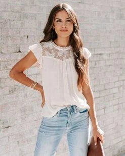 BLU-001 Faye Crochet Lace Babydoll Top - Cream - FINAL SALE