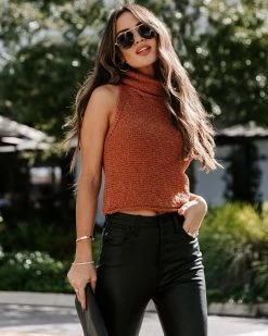 BY T-001 Rachel Cotton Knit Turtleneck Top - Camel - FINAL SALE