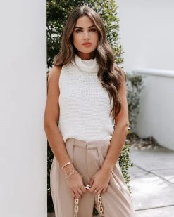 BY T-001 Rachel Cotton Knit Turtleneck Top - Ivory - FINAL SALE