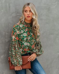 SALT-001 Evander Floral Balloon Sleeve Blouse - FINAL SALE