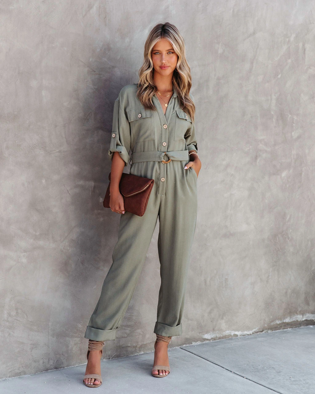 FATE-001 Exploring The Orchards Pocketed Belted Jumpsuit - Olive - FINAL SALE - Image 5