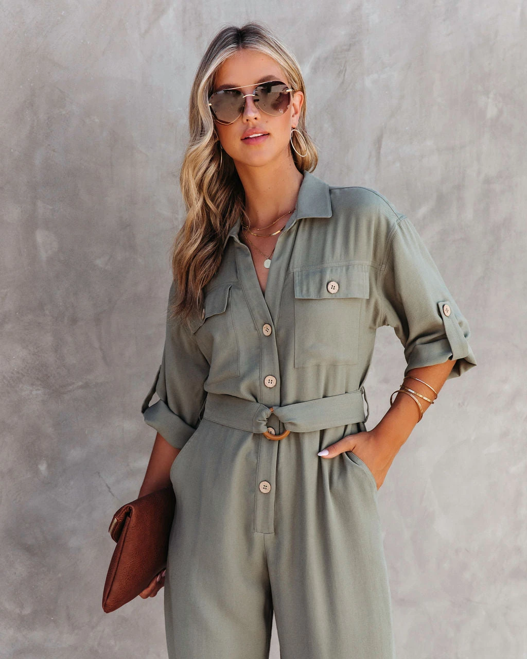 FATE-001 Exploring The Orchards Pocketed Belted Jumpsuit - Olive - FINAL SALE - Image 8
