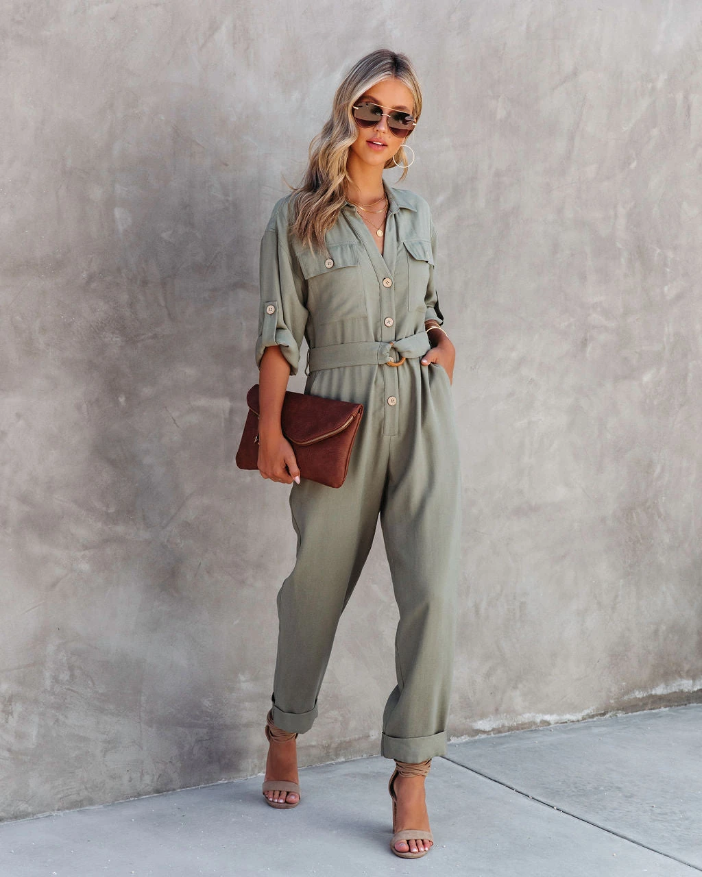 FATE-001 Exploring The Orchards Pocketed Belted Jumpsuit - Olive - FINAL SALE - Image 9