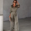 DRES-001 Pull It Together Satin Pocketed Jumpsuit - Dark Sage - SALE