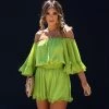 ENDL-001 Definitely Demure Off The Shoulder Chiffon Romper - Lime