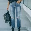FLYI-001 Martha High Rise Stretch Distressed Straight Jeans - FINAL SALE