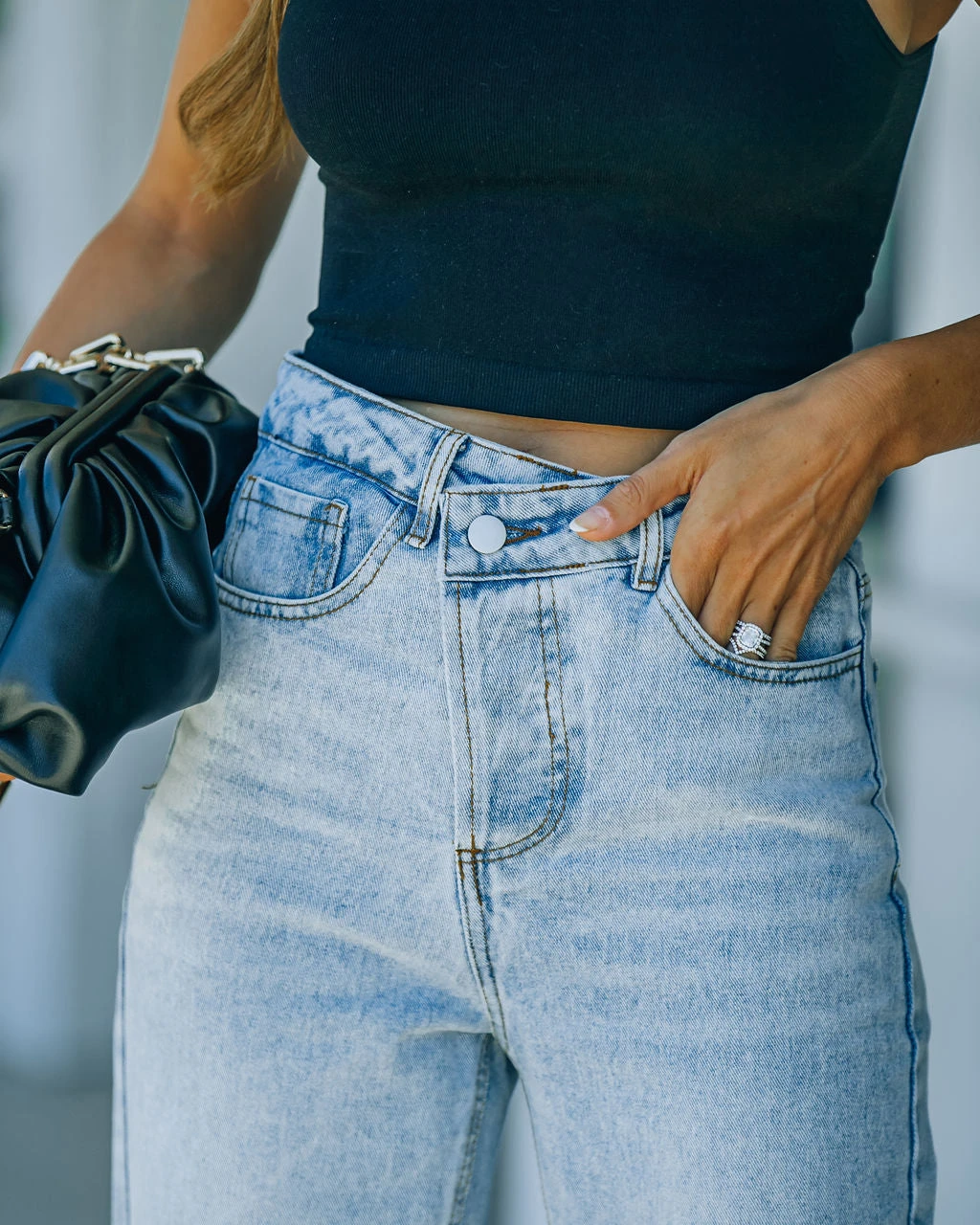 CLOU-001 Culture High Rise Distressed Criss Cross Denim - Image 11