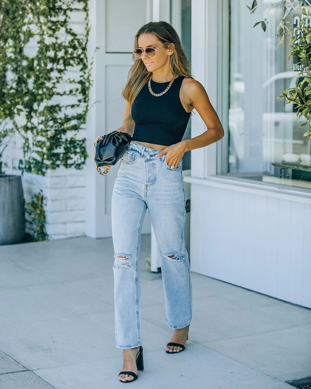 CLOU-001 Culture High Rise Distressed Criss Cross Denim - Image 6