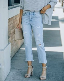 KANC-001 Delaney High Rise Distressed Straight Leg Denim - LAST CHANCE