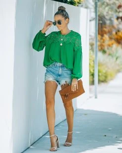 STRU-001 Ireland Crochet Lace Blouse - Emerald - FINAL SALE