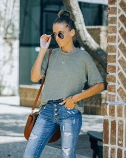 MOD -001 Alayah Relaxed Knit Tee - Olive - FINAL SALE