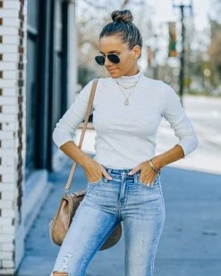 WISH-001 Minka Cotton Blend Ribbed Mock Neck Top - Off White - FINAL SALE