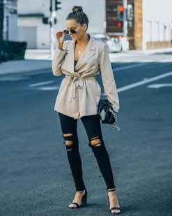 ON T-001 Jacqueline Drawstring Blazer - Beige - FINAL SALE