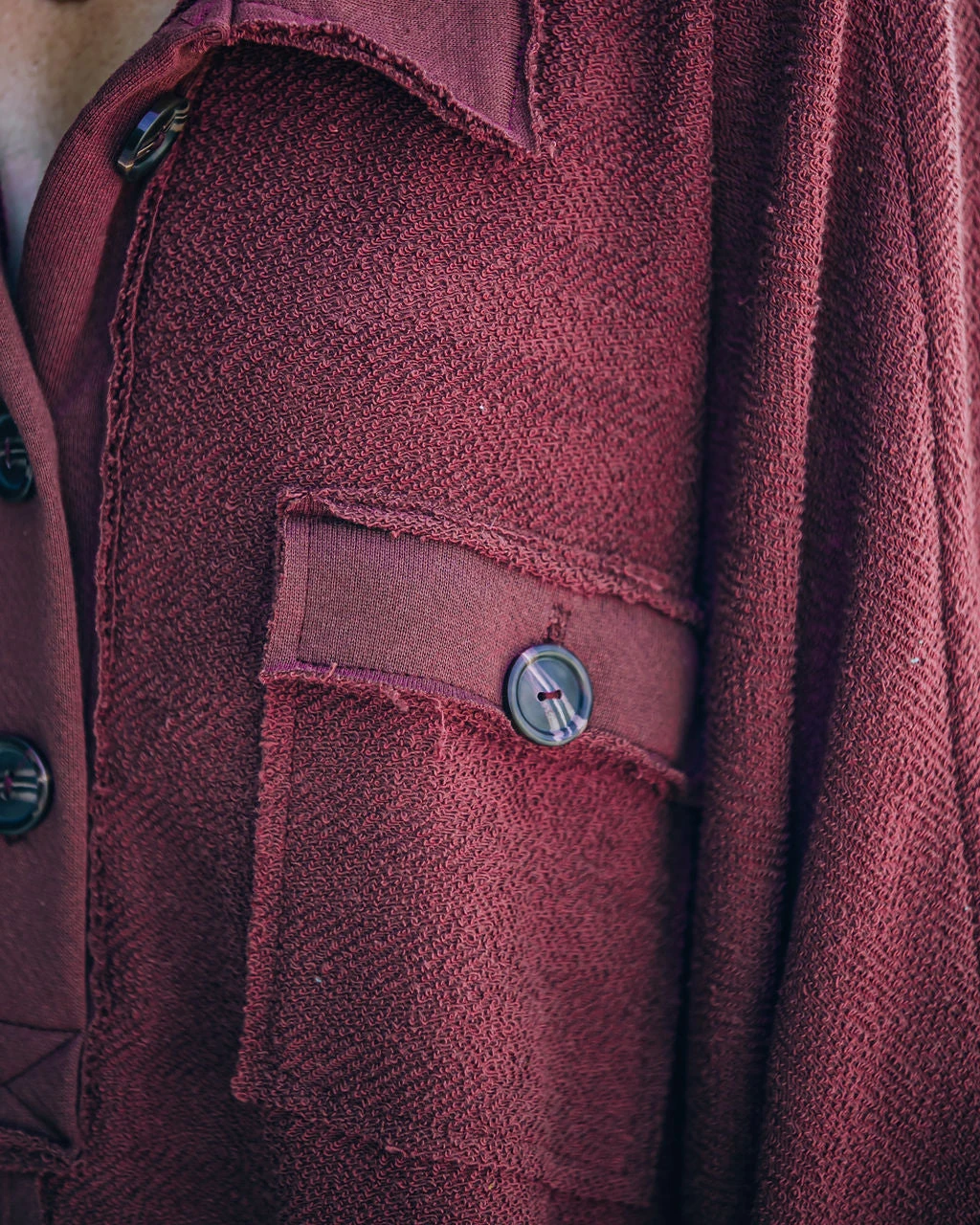 BUCK-001 Kiandra Cotton French Terry Henley Top - Burgundy - FINAL SALE - Image 4