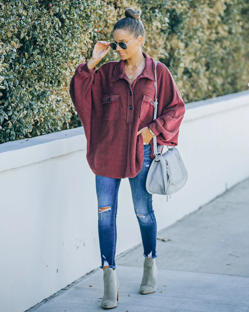 BUCK-001 Kiandra Cotton French Terry Henley Top - Burgundy - FINAL SALE - Image 10