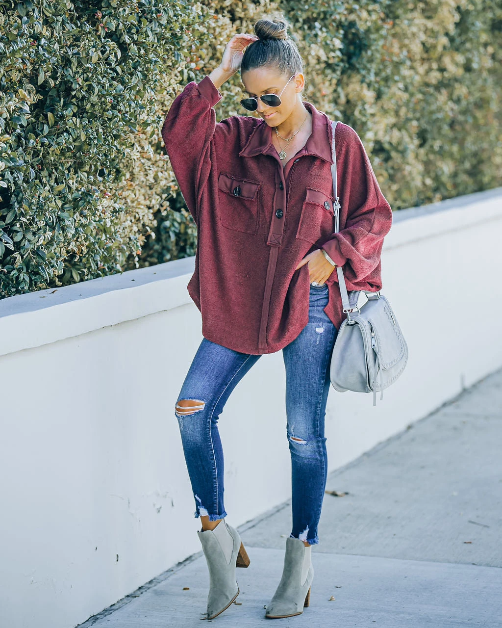 BUCK-001 Kiandra Cotton French Terry Henley Top - Burgundy - FINAL SALE - Image 8