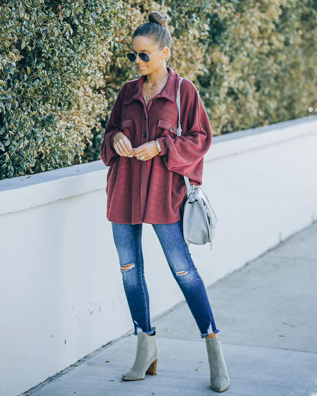 BUCK-001 Kiandra Cotton French Terry Henley Top - Burgundy - FINAL SALE - Image 6