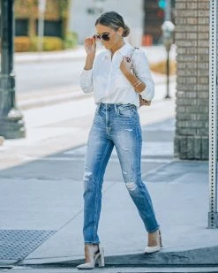 HIDD-002 Kravita High Waisted Distressed Mom Jeans - LAST CHANCE