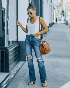 HIDD-002 Tracey High Rise Distressed Split Ankle Denim - Dark Wash - FINAL SALE