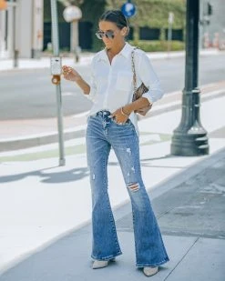 FLYI-001 Amber High Rise Distressed Flare Denim - FINAL SALE