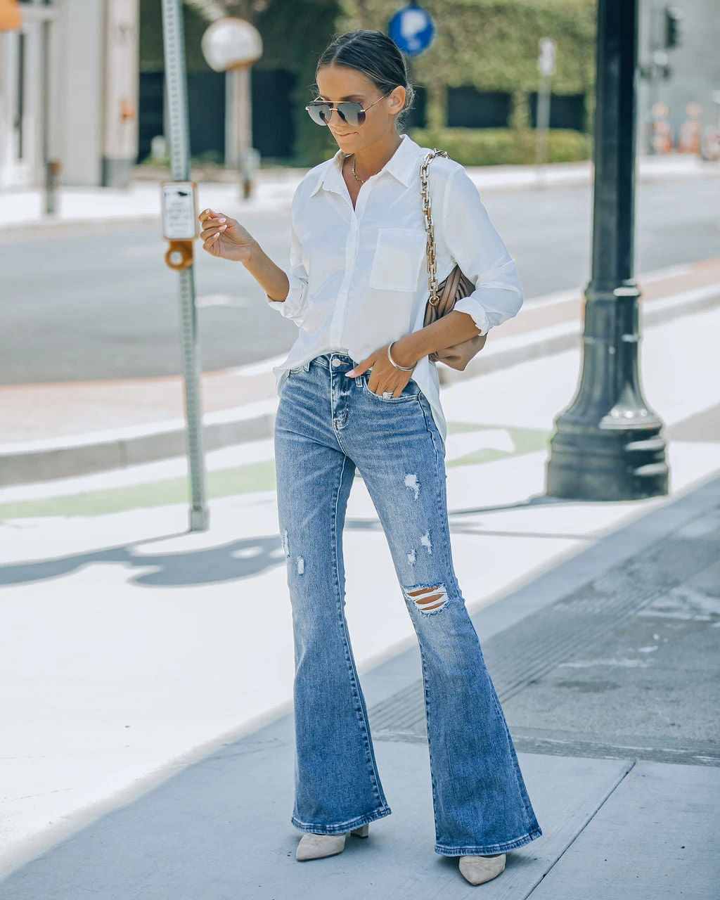 FLYI-001 Amber High Rise Distressed Flare Denim - FINAL SALE