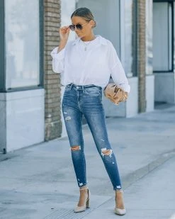 FLYI-001 Barnes Distressed High Rise Skinny Jeans - FINAL SALE