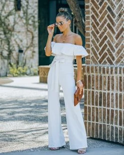 SALT-001 Wilinda Off The Shoulder Denim Jumpsuit - Off White - FINAL SALE