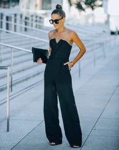 DO+B-001 Celebrate Often Pocketed Strapless Jumpsuit - Black - FINAL SALE