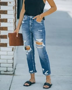 FLYI-001 Lucille Distressed High Rise Straight Leg Denim - FINAL SALE