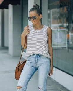 THRE-001 Logan Striped Linen Blend Tank - FINAL SALE