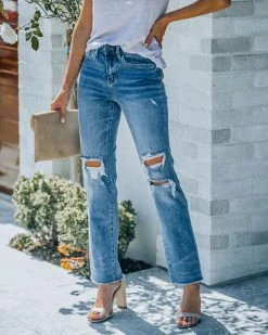 VERV-001 Character High Rise Distressed Straight Denim - FINAL SALE