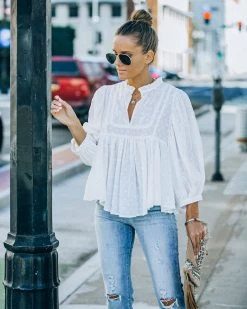 MUST-001 Harraz Cotton Swiss Dot Babydoll Top - White - FINAL SALE