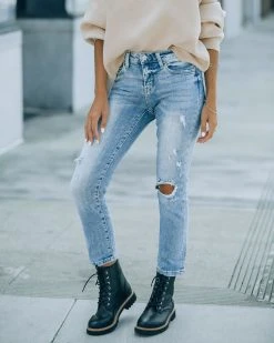 FLYI-001 Carlene Distressed Mid Rise Jeans - FINAL SALE