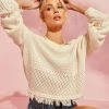 FATE-001 Air It Out Knit Fringe Hem Sweater - Cream
