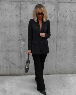 MABL-001 Shelly Satin Pocketed Blazer - Black - FINAL SALE